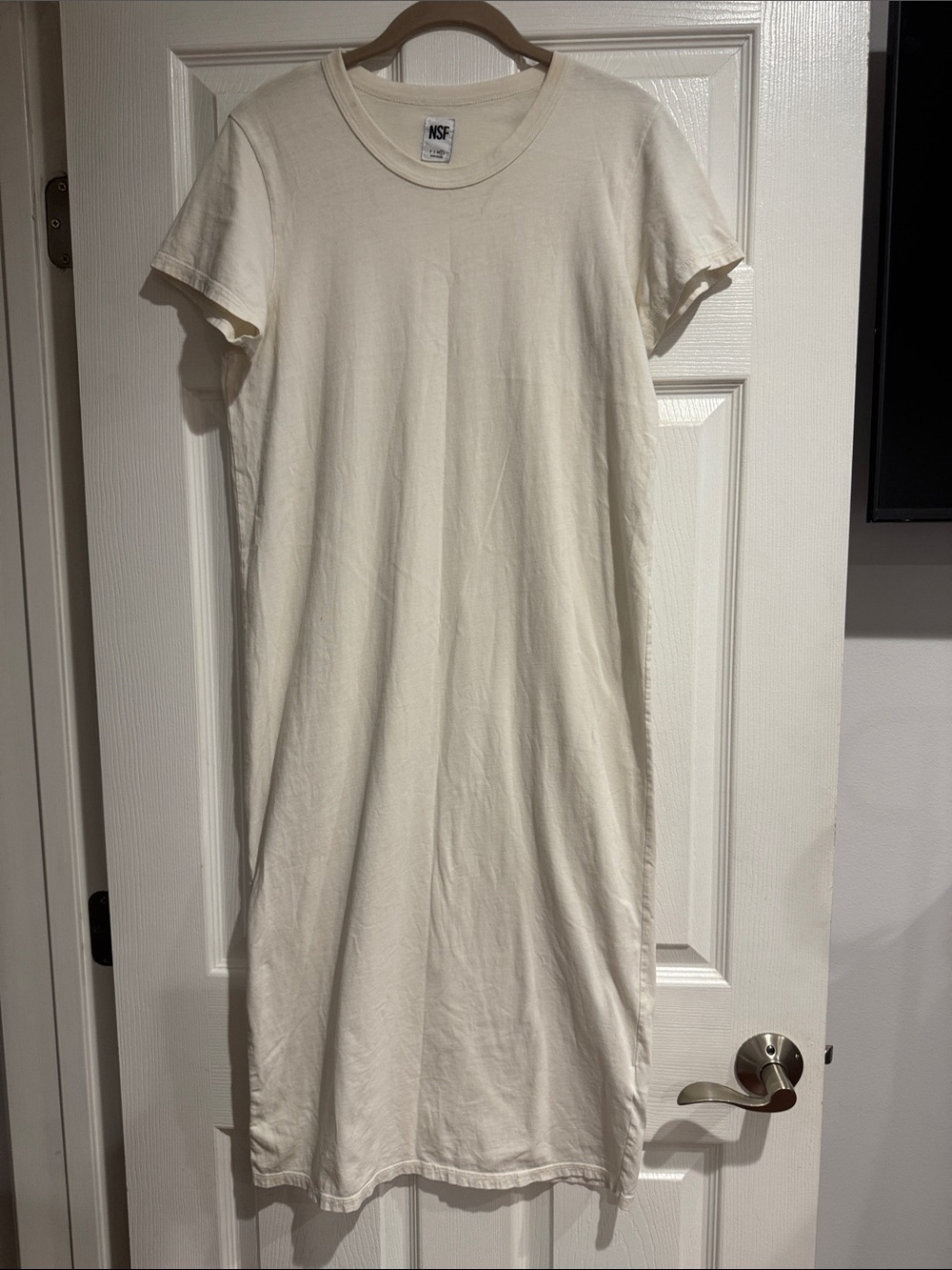 NSF Cream T-Shirt Midi Dress with Short Sleeves size l